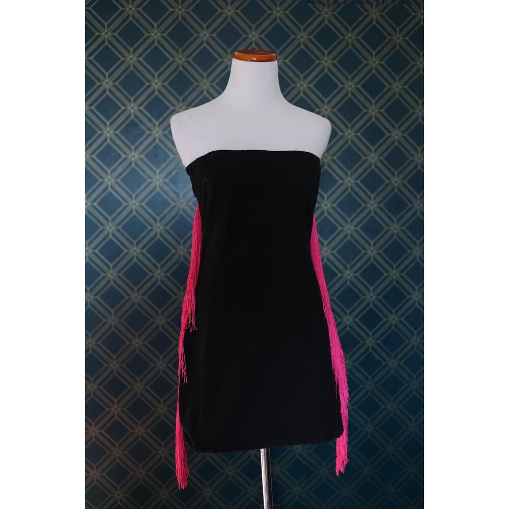 Nasty Gal Strapless Black Mini Dress Hot Pink Tassel Fringe Cowgirl Festival 4